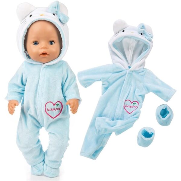 Abbigliamento per Bambole 46 cm - Tuta Blu e Scarpe in Peluche per Bambole Américaine