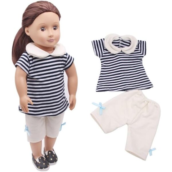 Abbigliamento per bambola americana 46 cm - Completo maglietta a righe e pantaloni bianchi