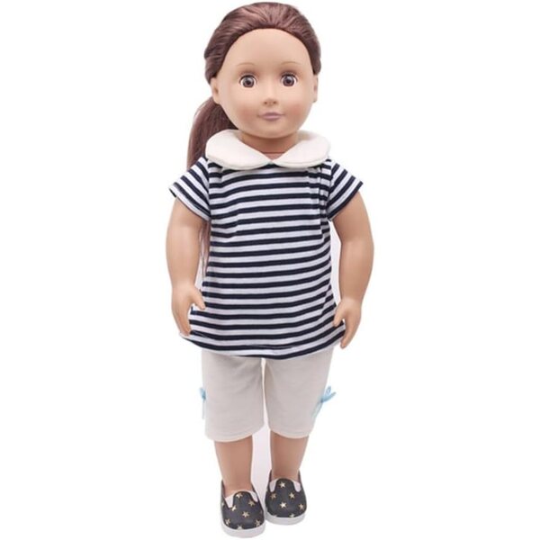 Abbigliamento per bambola americana 46 cm - Completo maglietta a righe e pantaloni bianchi
