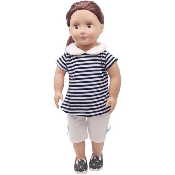 Abbigliamento per bambola americana 46 cm - Completo maglietta a righe e pantaloni bianchi