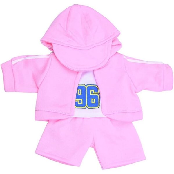 Bekleidungsset für 46-cm-Puppen: T-Shirt, Manteau, Shorts und rosa Mütze