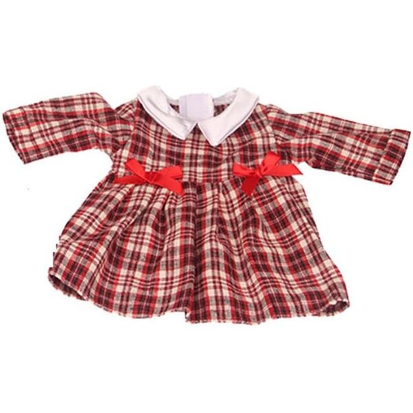 Bekleidungsset für 46-cm-Puppe: Kariertes Kleid, roter Mantel und Hut