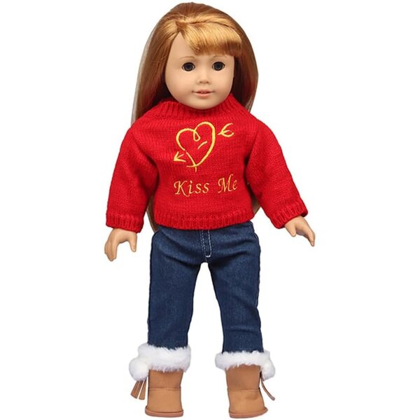 Weihnachtskleidung für 46-cm-Puppe – Pullover, Jeans und lässige Modeaccessoires
