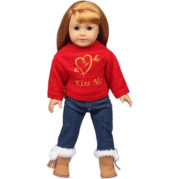 Weihnachtskleidung für 46-cm-Puppe – Pullover, Jeans und lässige Modeaccessoires