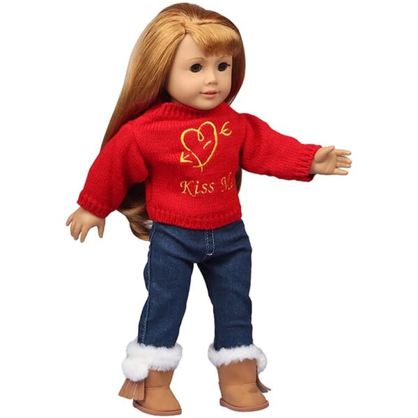 Weihnachtskleidung für 46-cm-Puppe – Pullover, Jeans und lässige Modeaccessoires