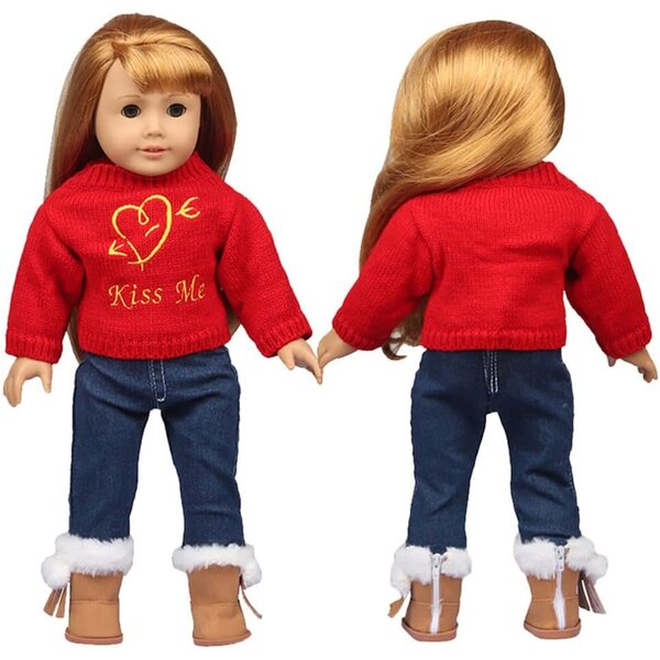 Weihnachtskleidung für 46-cm-Puppe – Pullover, Jeans und lässige Modeaccessoires