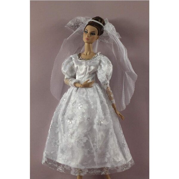 Hochzeitskleid für 30-cm-Puppe mit Schleier und Accessoires ausgeschlossen – Uteruik