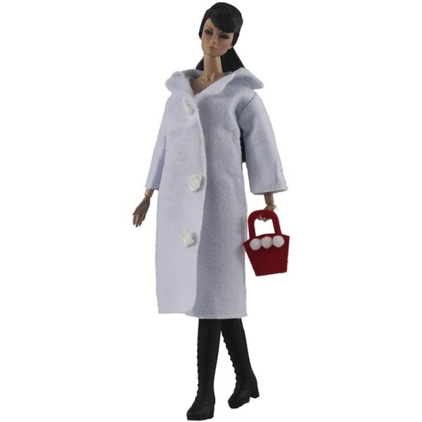 Abbigliamento per bambola 29 cm: mantello lungo e borsa elegante