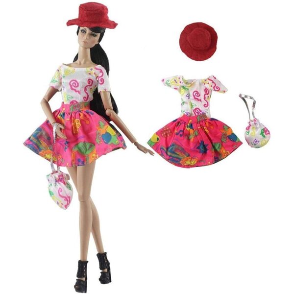 Abbigliamento per Bambole 30 cm con Cappello, Top, Gonna e Pochette - Uteruik