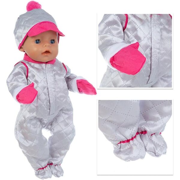 Costume invernale per bambola 46 cm: tuta, cappello e guanti inclusi