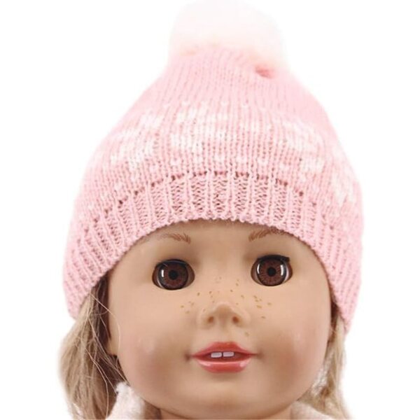 Gestricktes Kleidungsset für 46-cm-Puppe – rosa Kleid und Wintermütze