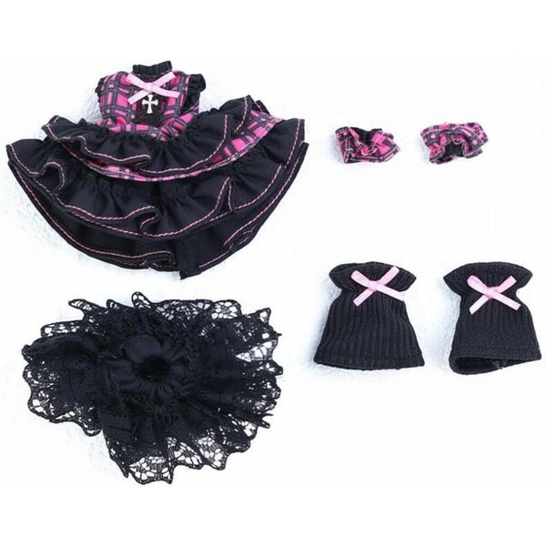 Qianly Outfit per Bambole BJD OB11 con Dettagli in Pizzo Rosso Rosa Elegante