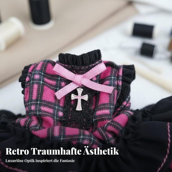 Qianly Outfit per Bambole BJD OB11 con Dettagli in Pizzo Rosso Rosa Elegante