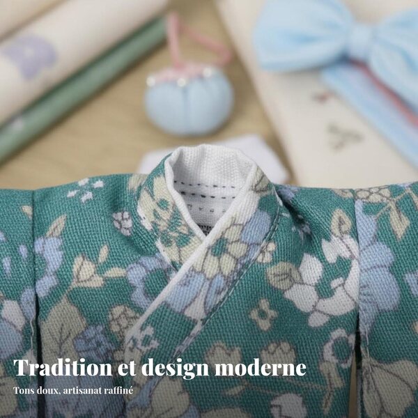 Tenuta Japonaise Kimono Vert per Bambole OB11 e BJD 1/12 Design Tradizionale Qianly
