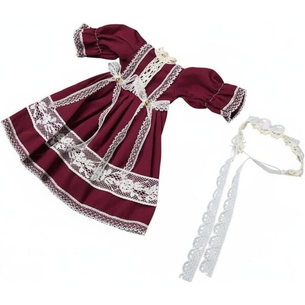 Abito bordeaux per bambola BJD da 30 cm design Lolita Adorabile - Abito elegante per bambina