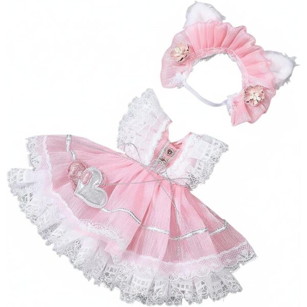 Predolo Abito per Bambola 30 cm con Orecchie da Coniglio, Rosa e Dettagli Raffinati