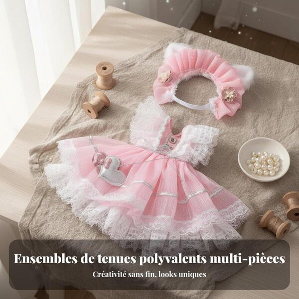 Predolo Abito per Bambola 30 cm con Orecchie da Coniglio, Rosa e Dettagli Raffinati