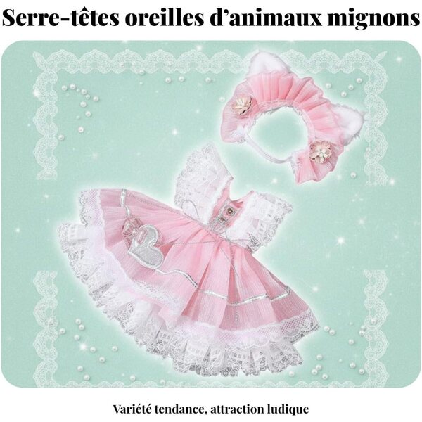 Predolo Abito per Bambola 30 cm con Orecchie da Coniglio, Rosa e Dettagli Raffinati