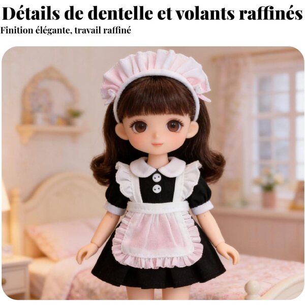 predolo Costume Soubrette per Bambole con Serre-Tête Regolabile e Dettagli in Pizzo