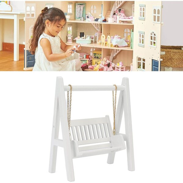 Altalena in Legno per Casa delle Bambole 1:12, Miniatura con Catena Dorata e Finitura Bianca
