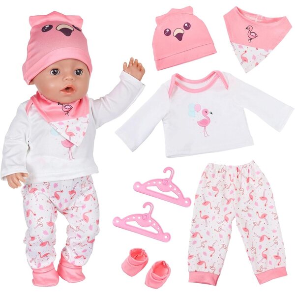 Vestito per bambola rosa fenicottero, design elegante e colorato