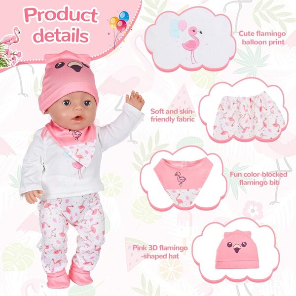 Vestito per bambola rosa fenicottero, design elegante e colorato