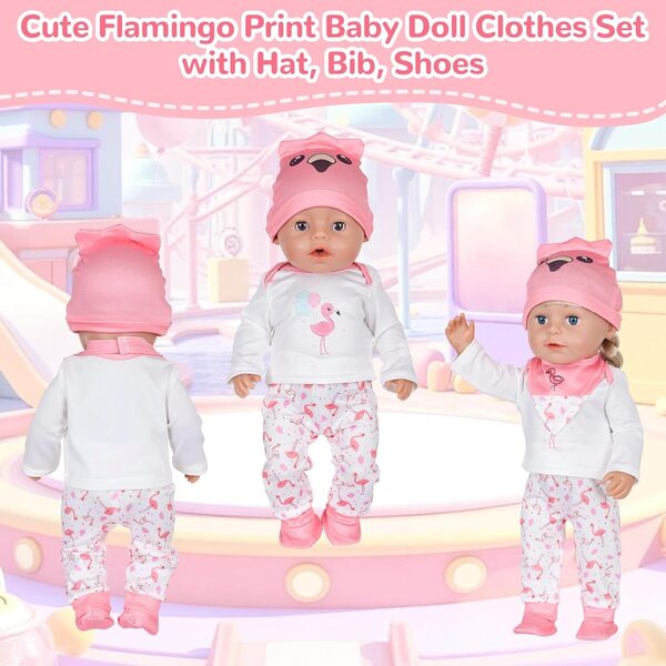 Vestito per bambola rosa fenicottero, design elegante e colorato