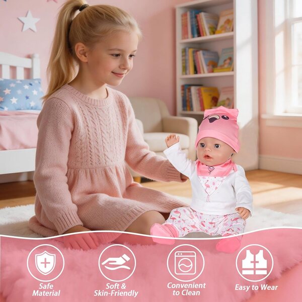 Vestito per bambola rosa fenicottero, design elegante e colorato