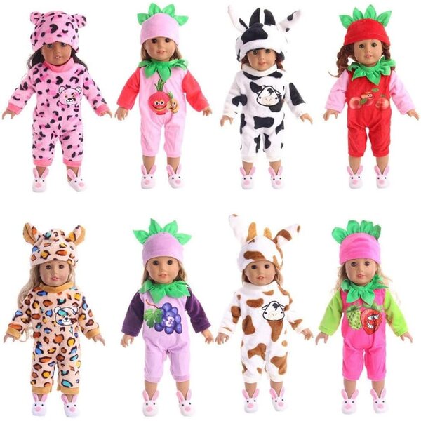Combinaison Pyjama 46 cm con Cappello Motivi Frutta e Animali per Bambole