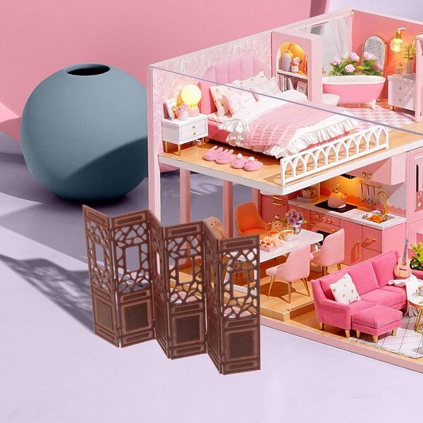 Mini Paravento Vintage in Plastica per Casa delle Bambole Stile Orientale 1:20