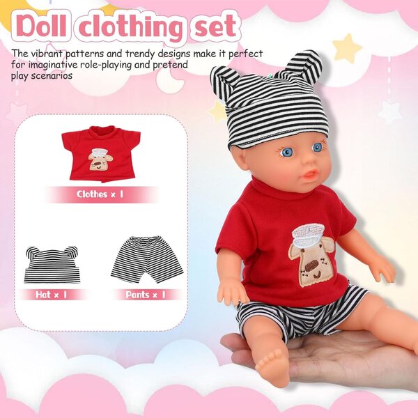 SOIMISS Tenuta a Righe per Bambole 25 cm | Completo Cotone Unisex con Pantaloni e Cappello