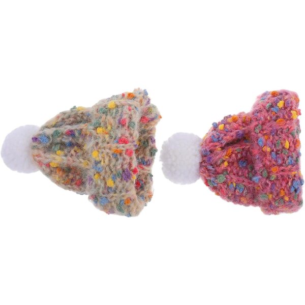 Mini Bonnet in Lana Morbida per Bambole e Peluche, Set da 2, Diametro 5,5 cm