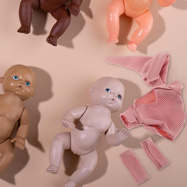 NOLITOY Bekleidungsset für 18 cm große Puppen mit rosa Hemd, Schuhen und Hut