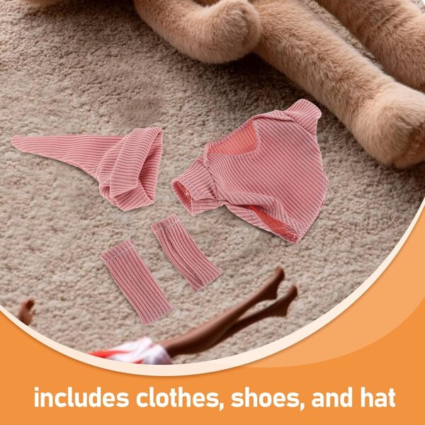 NOLITOY Bekleidungsset für 18 cm große Puppen mit rosa Hemd, Schuhen und Hut