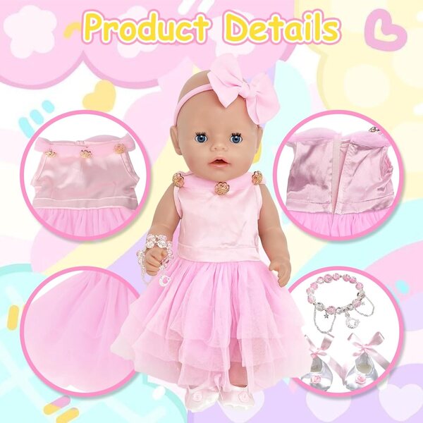 Costume rosa per bambola neonato da 43 cm - Vestito completo e realistico