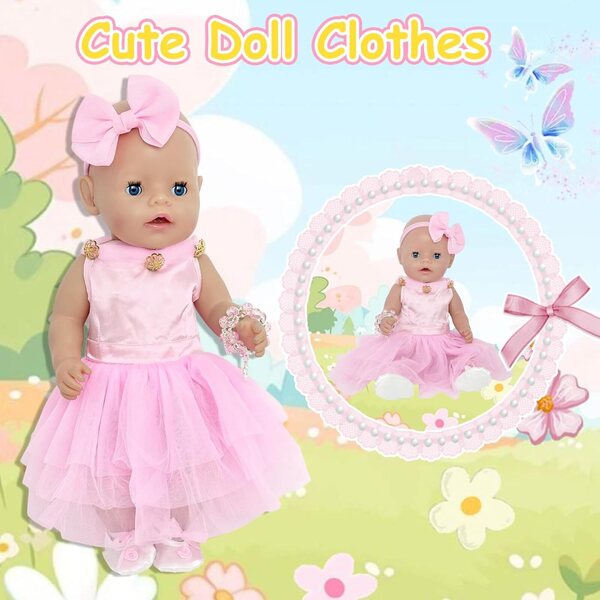 Costume rosa per bambola neonato da 43 cm - Vestito completo e realistico