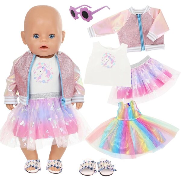 Kleidungsset für 35–45 cm große Puppen mit lila Jacke, Tüllrock und Accessoires