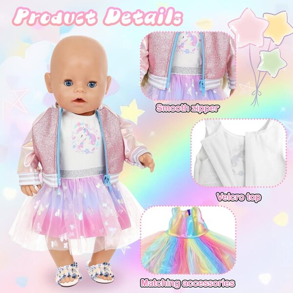 Kleidungsset für 35–45 cm große Puppen mit lila Jacke, Tüllrock und Accessoires
