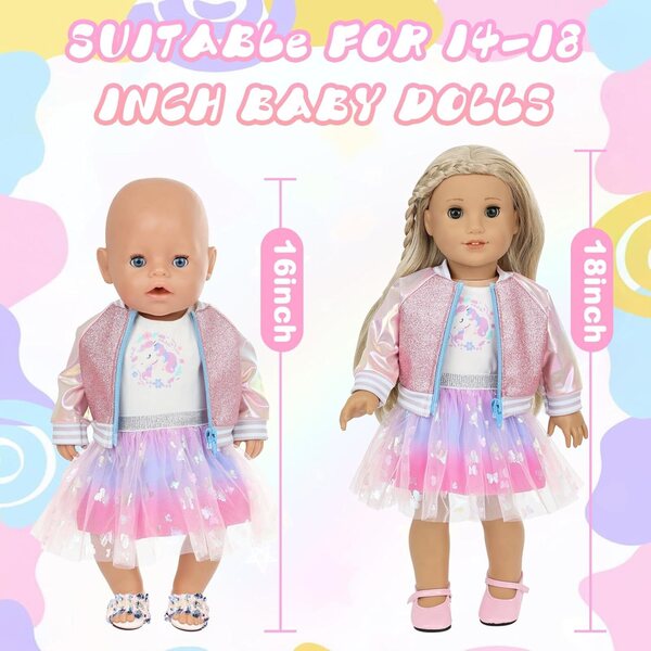 Kleidungsset für 35–45 cm große Puppen mit lila Jacke, Tüllrock und Accessoires