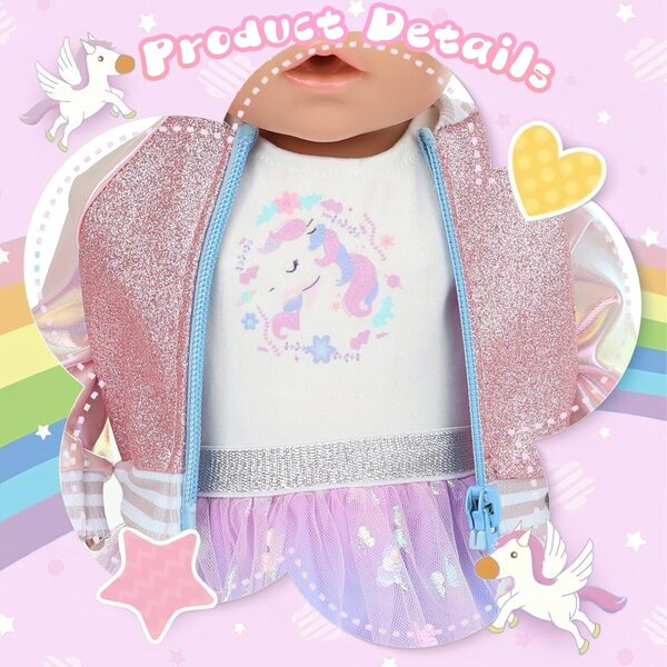 Kleidungsset für 35–45 cm große Puppen mit lila Jacke, Tüllrock und Accessoires
