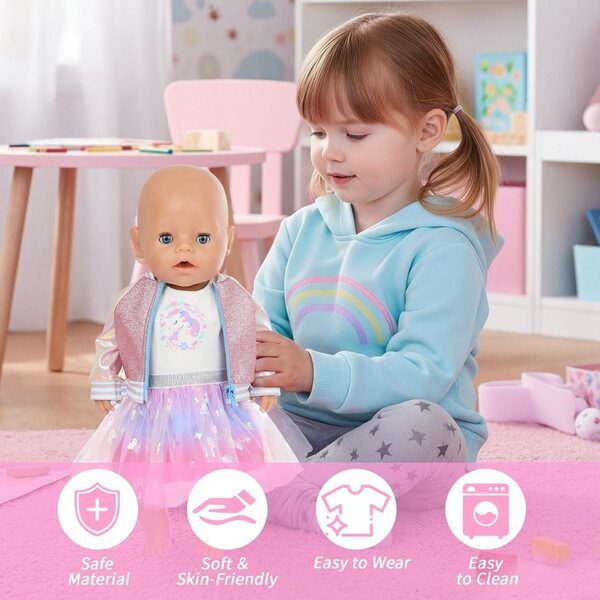 Kleidungsset für 35–45 cm große Puppen mit lila Jacke, Tüllrock und Accessoires