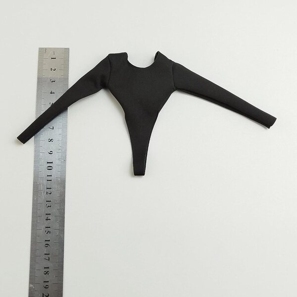 Fenteer Badeanzug für BJD-Puppen, 1/6, lange Ärmel, schwarzer elastischer Stoff