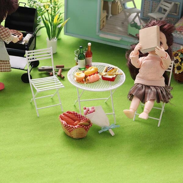 DECHOUS Set Tavolo e Sedia Miniatura in Ferro Bianco per Casa delle Bambole