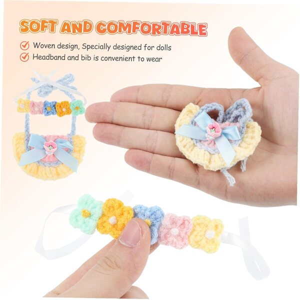 Accessori per Bambole Hemobllo: Bandeau Fiore e Mini Bavaglino in Cotone Morbido