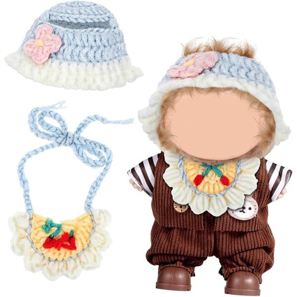 Puppenzubehör-Set: Baumwollmütze und Bandana-Lätzchen für 17-cm-Puppen