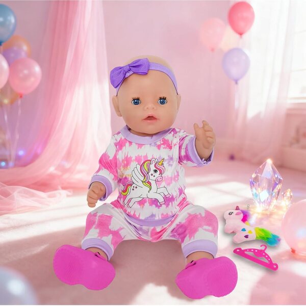 7-teiliges rosa Puppenoutfit für 30–45 cm große Puppen mit Plüschzubehör und Kleiderbügeln