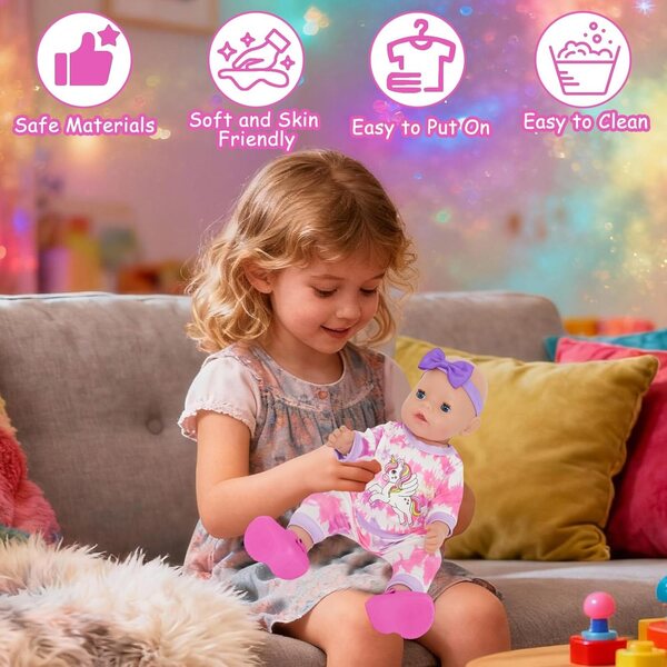 7-teiliges rosa Puppenoutfit für 30–45 cm große Puppen mit Plüschzubehör und Kleiderbügeln