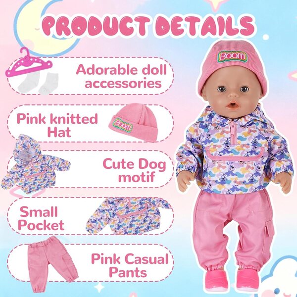 Vestito design cucciolo rosa per bambole 30-45 cm Carreuty elegante e comodo