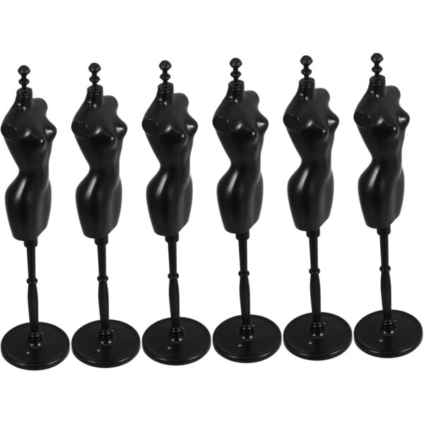 Set 6 Manichini Supporto per Abiti di Bambole in ABS Nero - Ideale per Mini Case