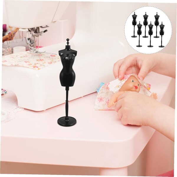 Set mit 6 Schaufensterpuppenständern für Puppenkleidung aus schwarzem ABS – ideal für Mini-Häuser
